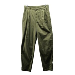 Gap High Rise Pleated Khaki Trouser Pants Womens 12 Tall Army Green Relaxed‎